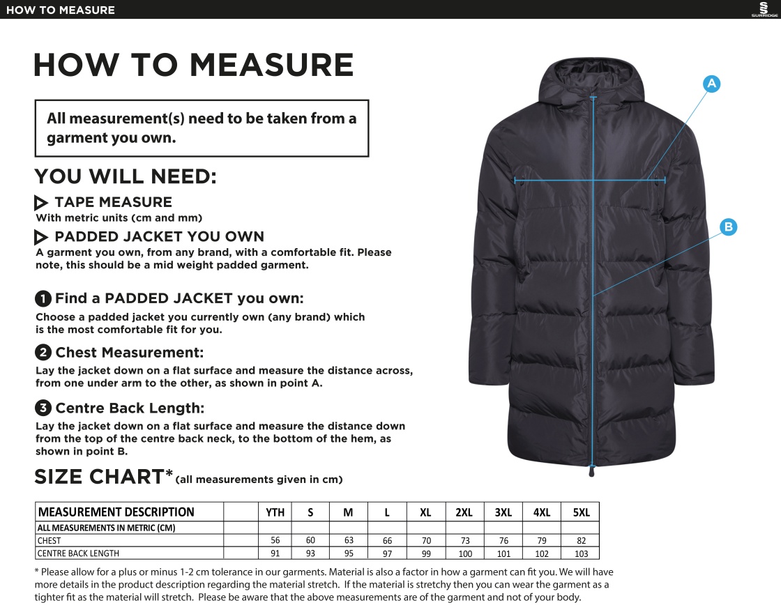 Madrefs - Active Long Padded Jacket - Size Guide