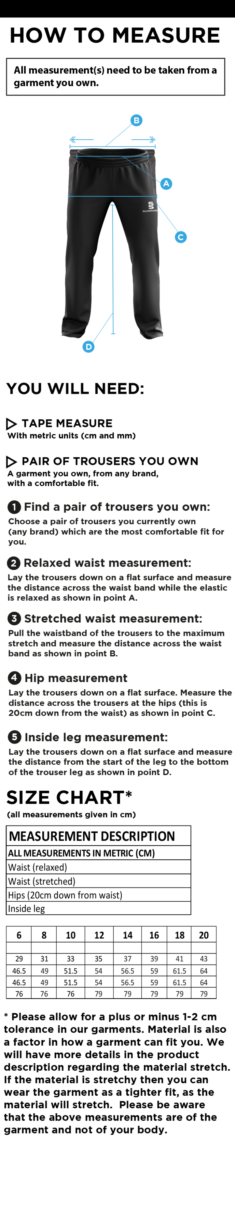 Madrefs - Dual Poplin Track Pant with Lycra - Women's Fit - Size Guide