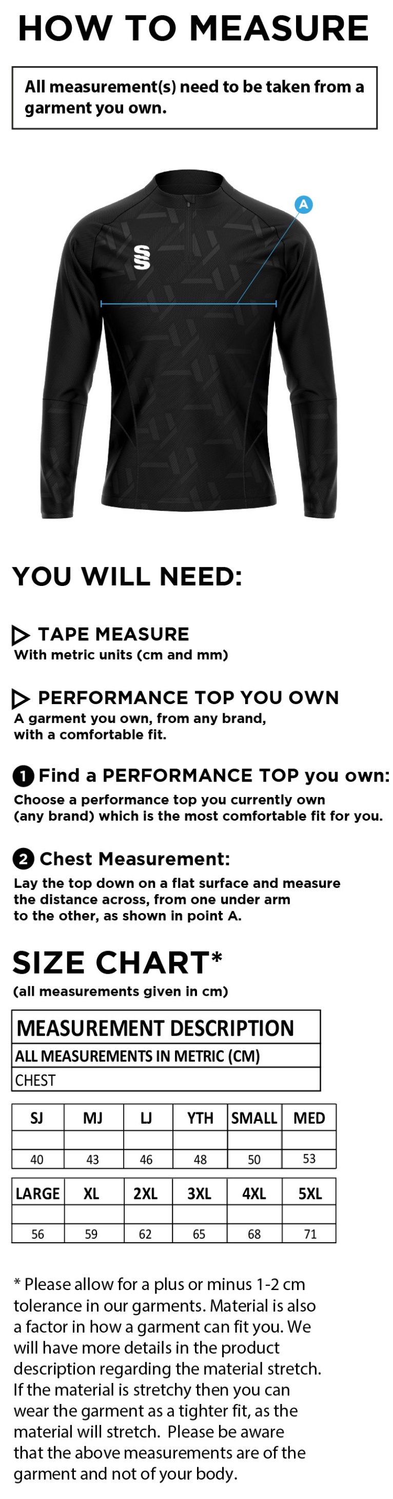 Madrefs - Impact 1/4 Zip Performance Top - Size Guide