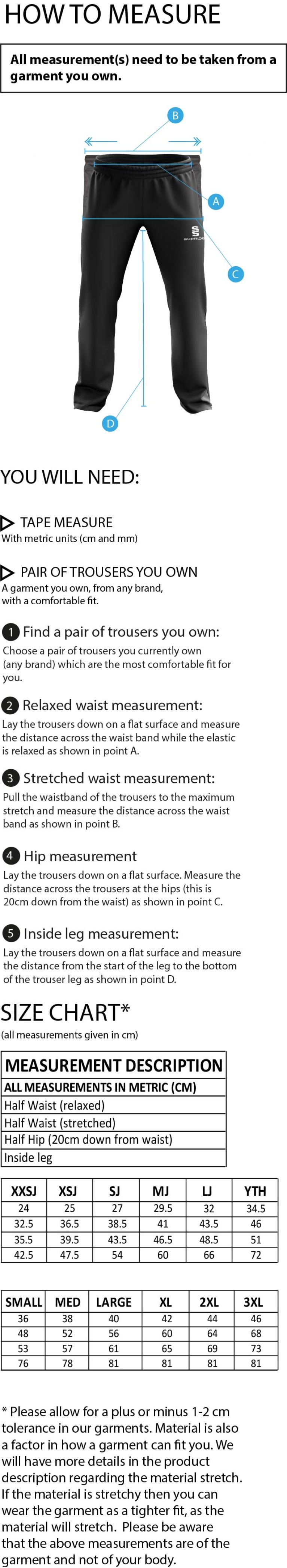 Madrefs - Dual Poplin Track Pant with Lycra - Size Guide