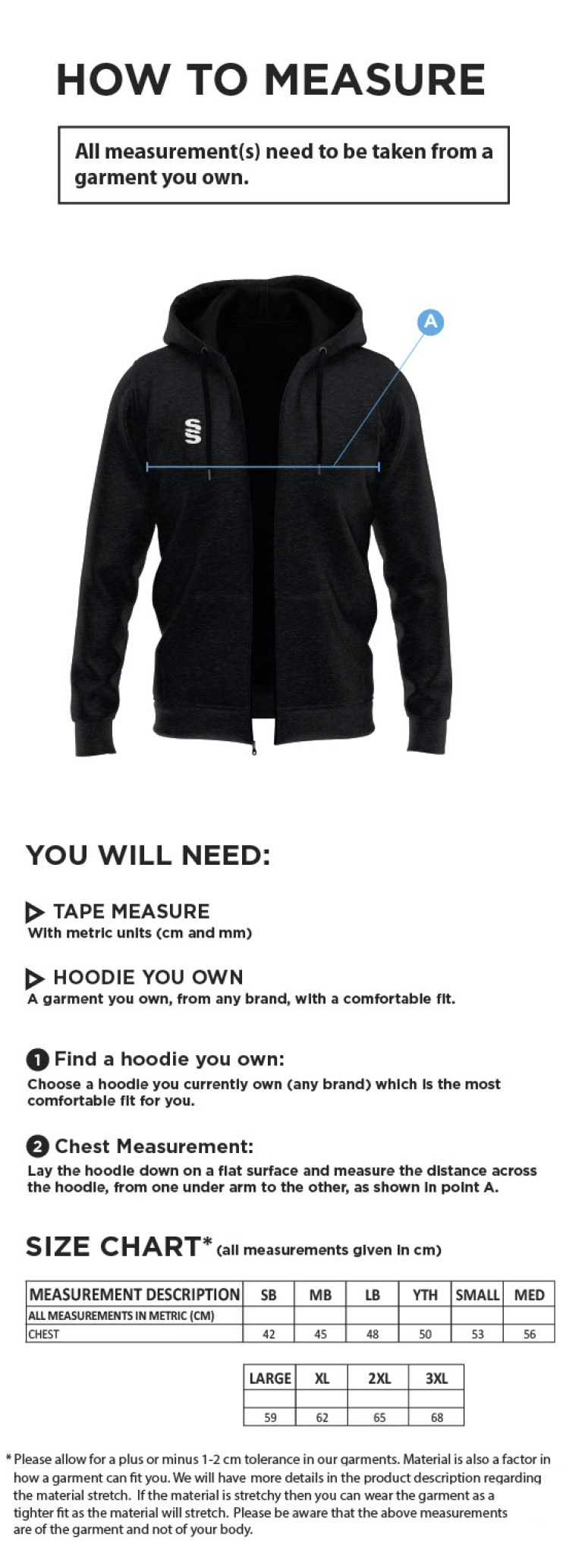 Madrefs - Dual Full Zip Hoody - Size Guide