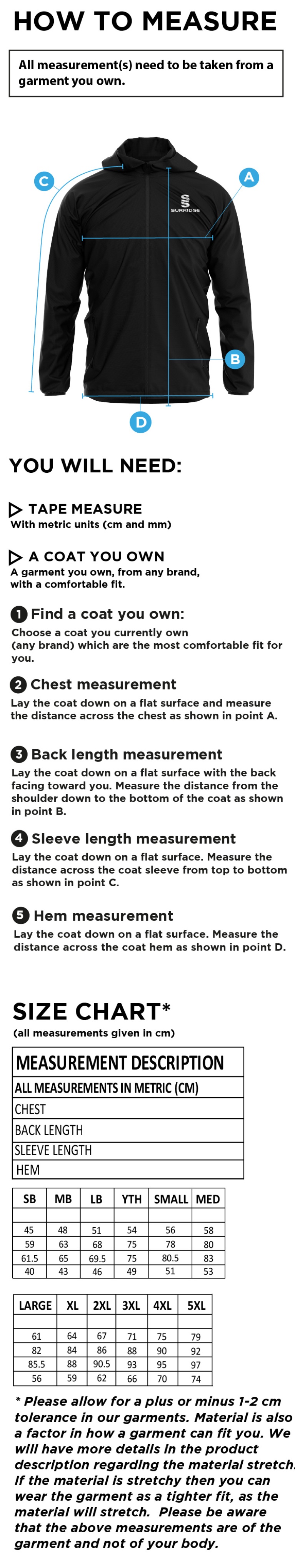 Madrefs - Dual Full Zip Training Jacket - Size Guide