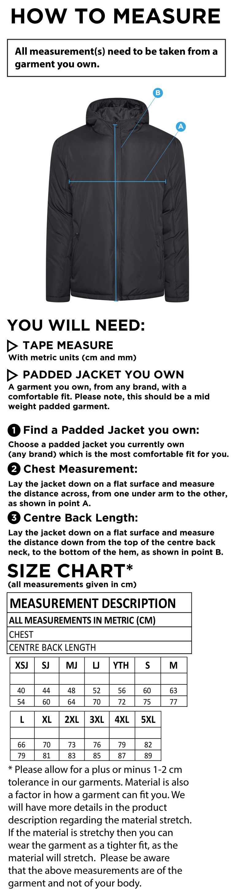 Madrefs - Active Padded Jacket - Size Guide
