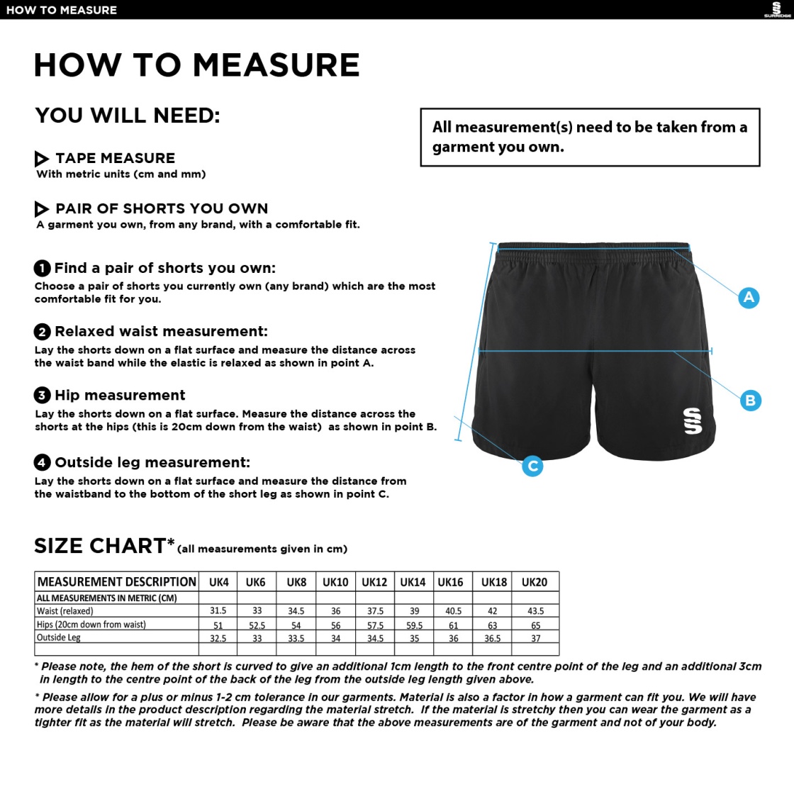 Madrefs - Performance Gym Short - Women's Fit - Size Guide