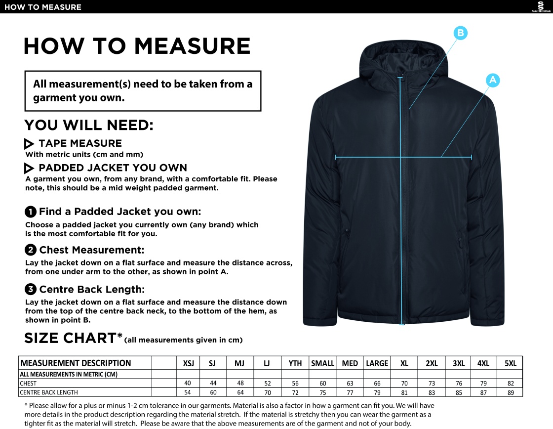 Madrefs - Active Padded Jacket - Size Guide
