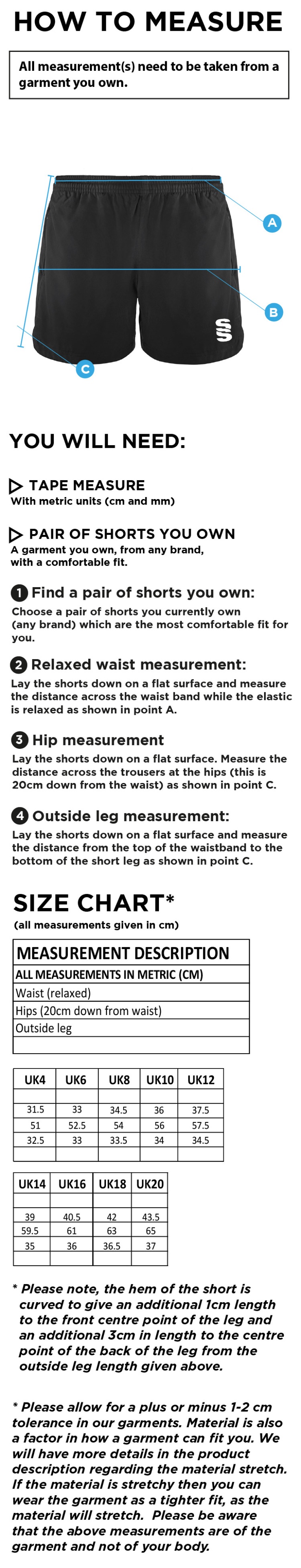 Madrefs - Performance Gym Short - Women's Fit - Size Guide
