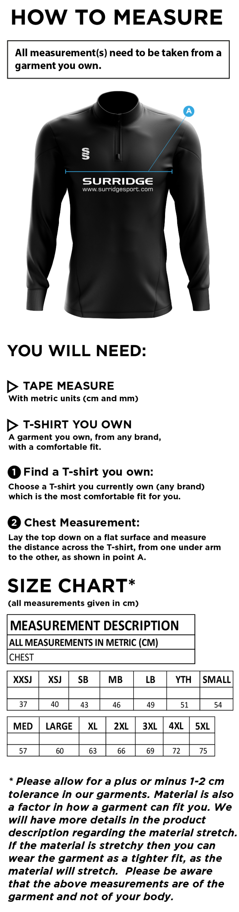 Madrefs - 1/4 Zip Dual Performance Top - Size Guide
