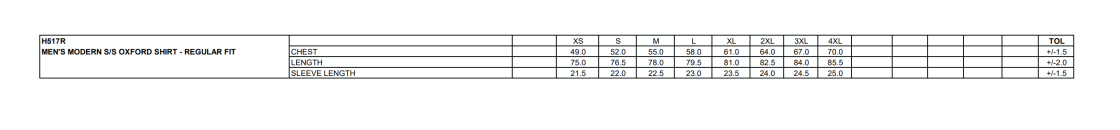Madrefs - Modern Short Sleeve Oxford Shirt - Size Guide
