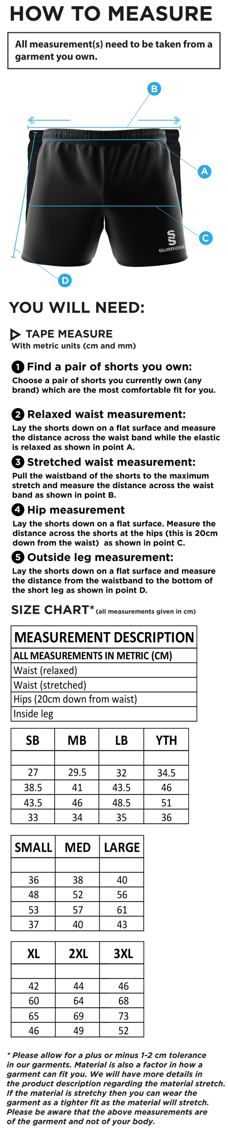 Madrefs - Performance Gym Short - Size Guide
