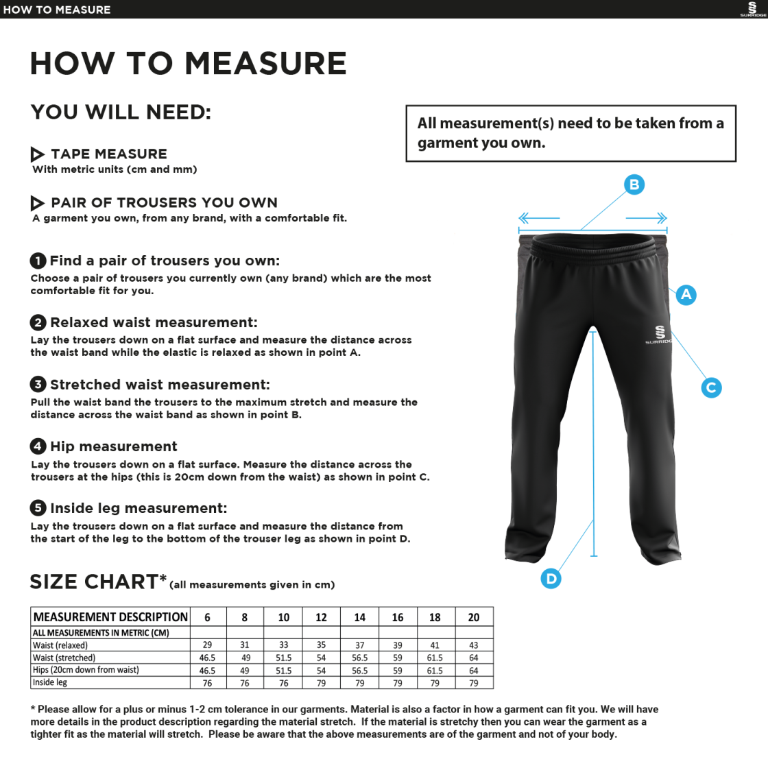 Madrefs - Dual Poplin Track Pant with Lycra - Women's Fit - Size Guide