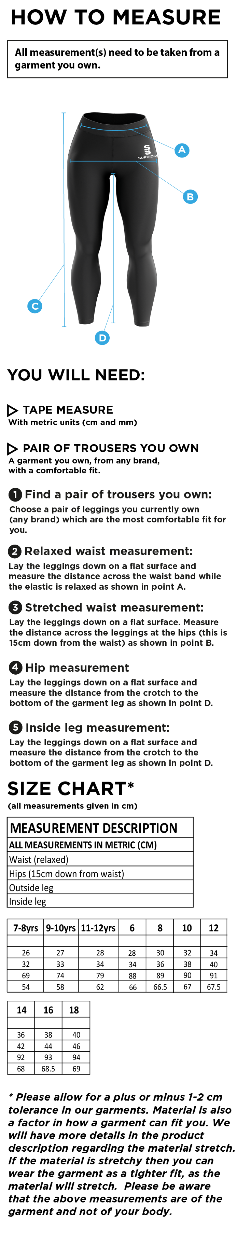 Madrefs - Performance Full Length Leggings - Women's Fit - Size Guide