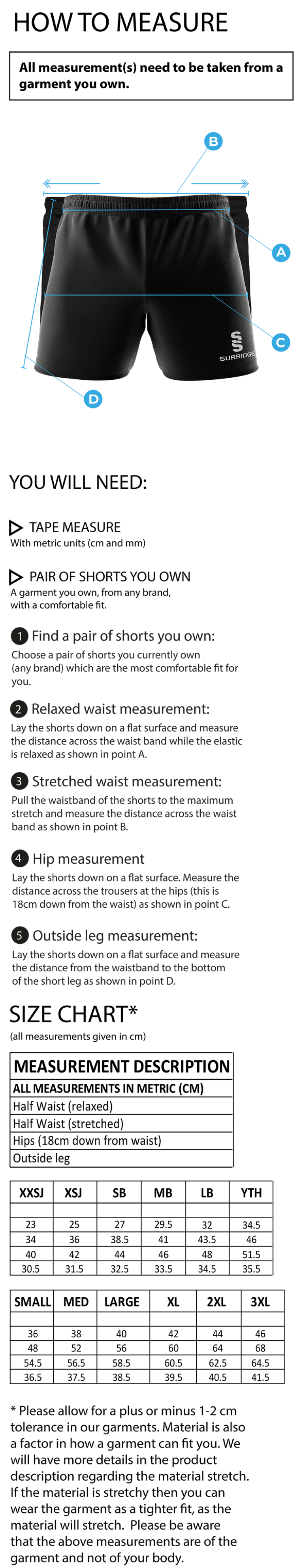 Madrefs - Match Short - Size Guide