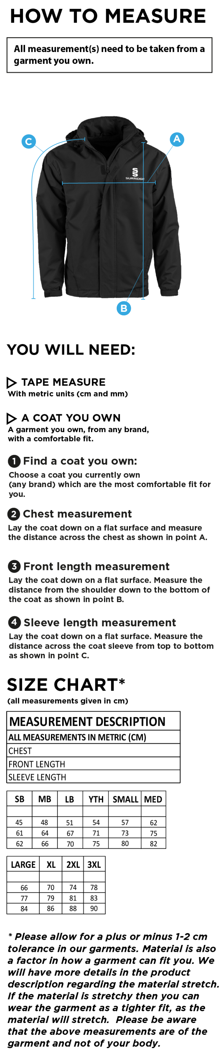 Madrefs - Dual Fleece Lined Jacket - Size Guide