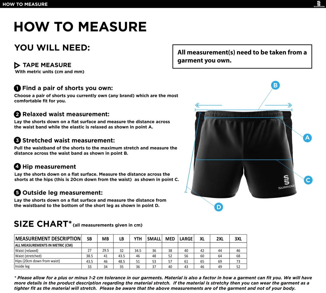Madrefs - Performance Gym Short - Size Guide