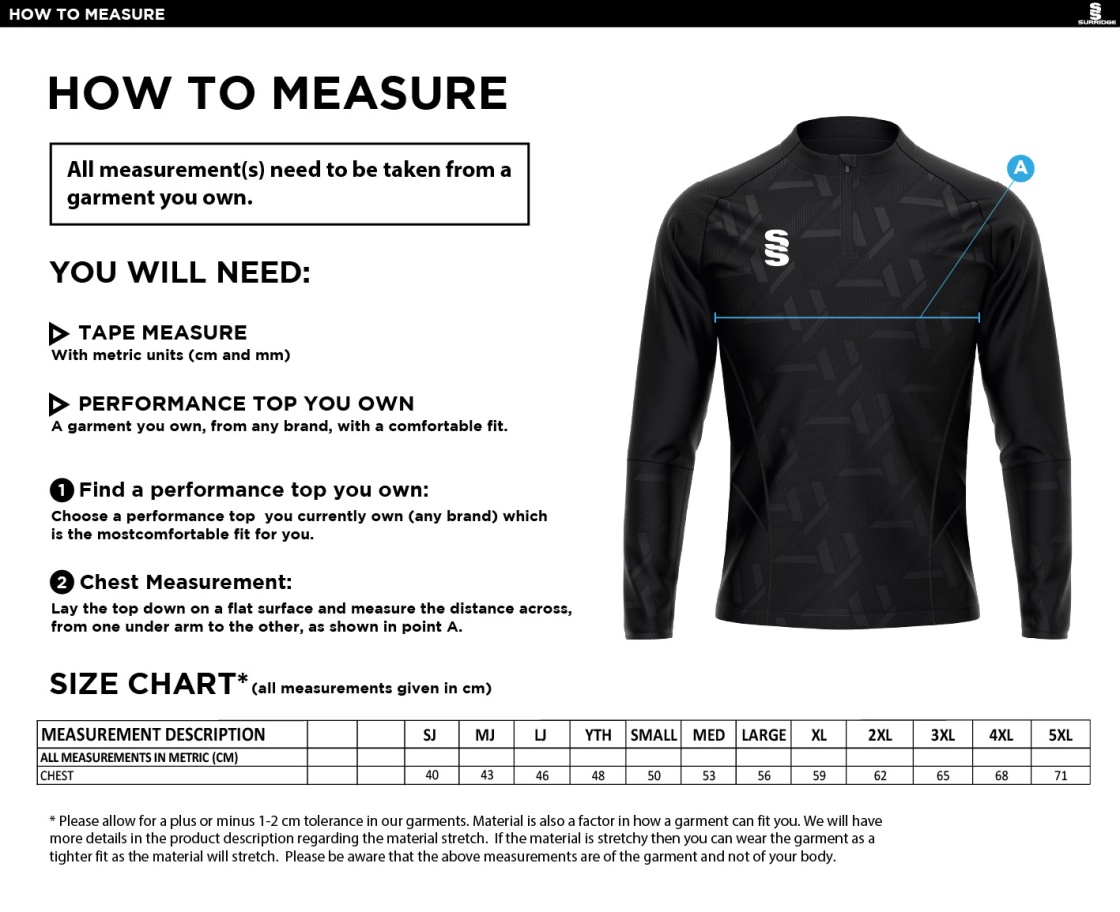Madrefs - Impact 1/4 Zip Performance Top - Size Guide