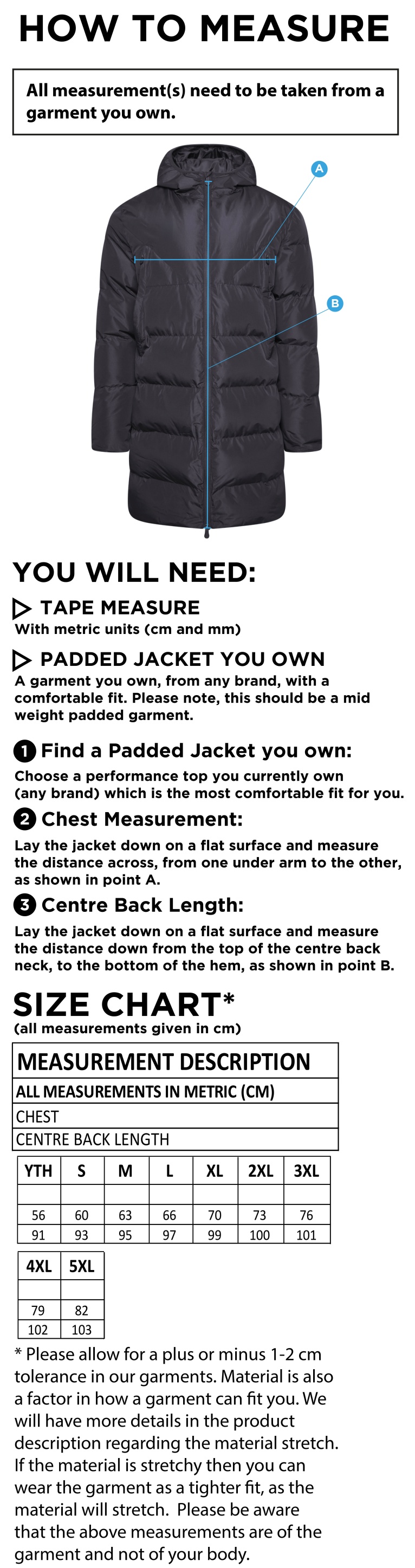 Madrefs - Active Long Padded Jacket - Size Guide